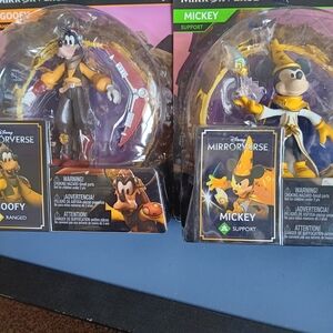 Disney Mirrorverse Goofy and Mickey Action Figures - Black, Yellow, Purple